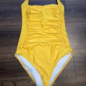 Yellow Classic Style Halter One Piece Suit